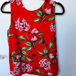Red floral sleeveless blouse